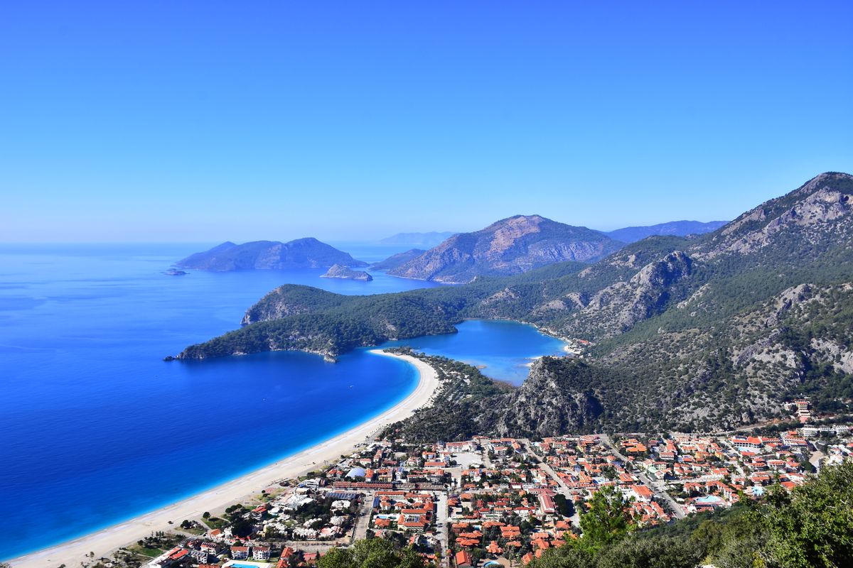 The Blue Lagoon at Ölüdeniz seen from above with turquoise water